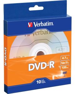 Verbatim(r) 97957 4.7gb 120-Minute 16x Dvd-Rs, 10 Pk 5.80in. x 4.80in. x 0.70in.