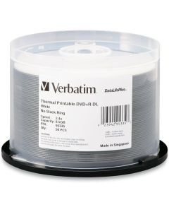 Verbatim 95335 DataLifePlus 8.5 GB 2.4x-6x Double Layer Recordable White Thermal Printable Disc DVD+R DL, 50 Disc Spindle (Discontinued by Manufacturer)