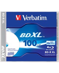 Verbatim BDXL 100GB 4X White Inkjet Printable, Hub Printable - 1pk Jewel Case, 43790