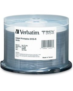 Verbatim MediDisc DVD-R 4.7GB 8X White Inkjet Printable with Branded Hub - 50pk Spindle. - 94906