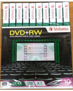 Verbatim 94825 4.7GB 120 Minutes 1x- 4x ReWritable Disc DVD+RW, 10 Disc Pack in Tall/DVD Case